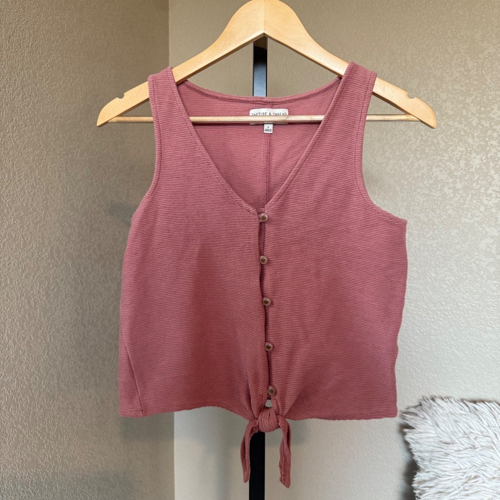 Madewell Texture & Thread Button Tie-Front Tank‎ Top Pink 100% Cotton Size Small